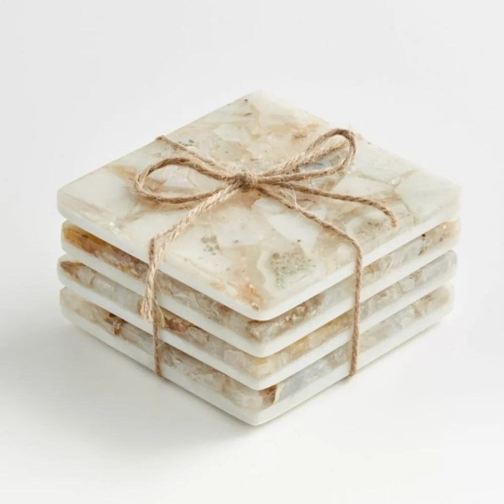 Crate & Barrel Marcela Agata Marble Coasters, Set of 4. NEW